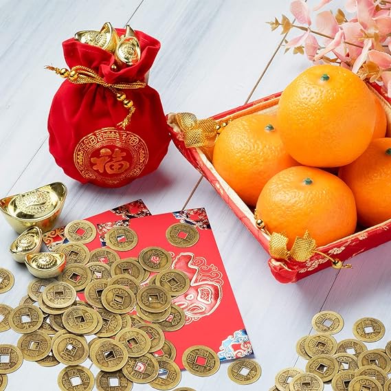 20pcs Chinese New Year Coin feng Shui Fortune i-Ching Money Good Luck Culture Gold Health Wealth Ancient Dynasty emper or Charms 0.8/1inch