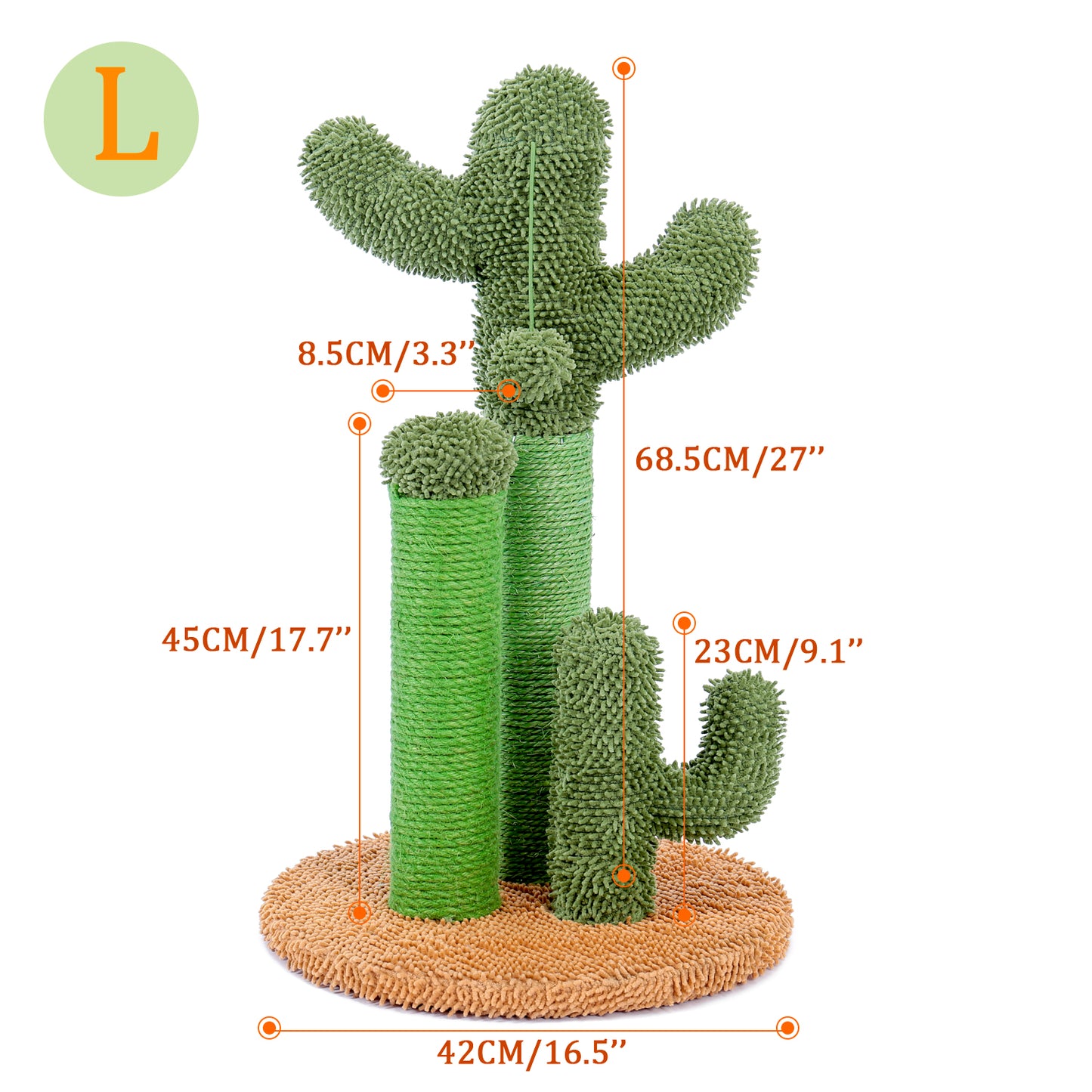 Cat Scratching Post Cactus Cat Scratcher Featuring with 3 Scratching Poles and Interactive Dangling Ball