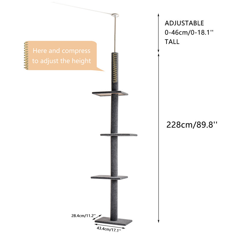 Three Tier Floor-to-Ceiling Cat Tree Cat Climbing Tree Fits ceilings up to 9 feet