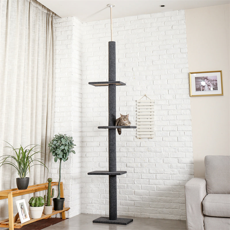 Three Tier Floor-to-Ceiling Cat Tree Cat Climbing Tree Fits ceilings up to 9 feet