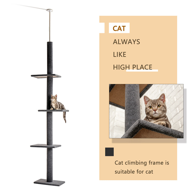 Three Tier Floor-to-Ceiling Cat Tree Cat Climbing Tree Fits ceilings up to 9 feet