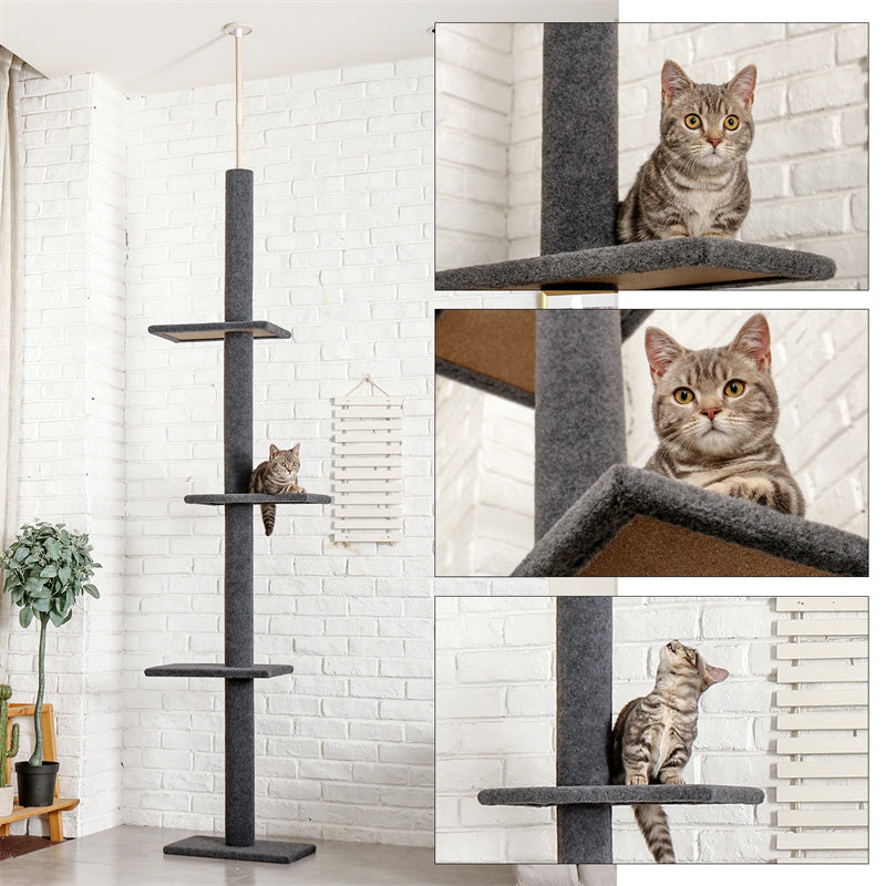 Three Tier Floor-to-Ceiling Cat Tree Cat Climbing Tree Fits ceilings up to 9 feet