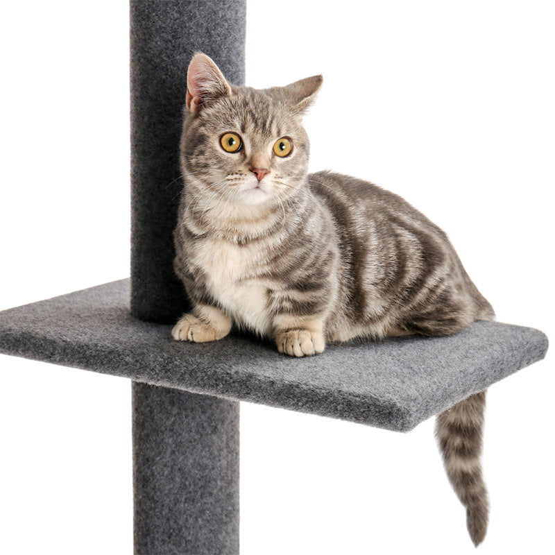 Three Tier Floor-to-Ceiling Cat Tree Cat Climbing Tree Fits ceilings up to 9 feet