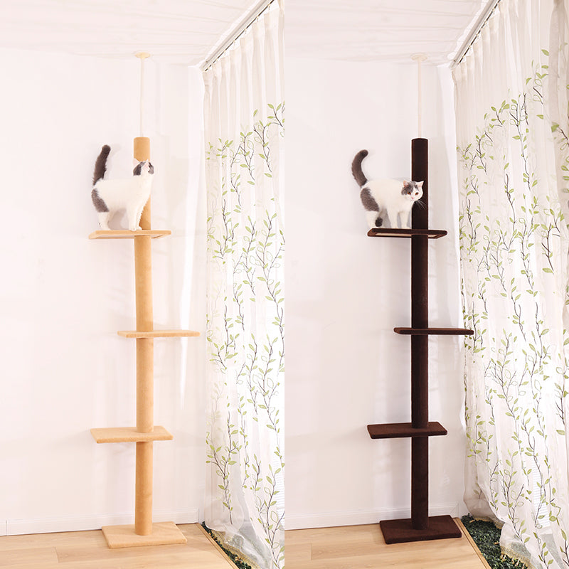 Three Tier Floor-to-Ceiling Cat Tree Cat Climbing Tree Fits ceilings up to 9 feet