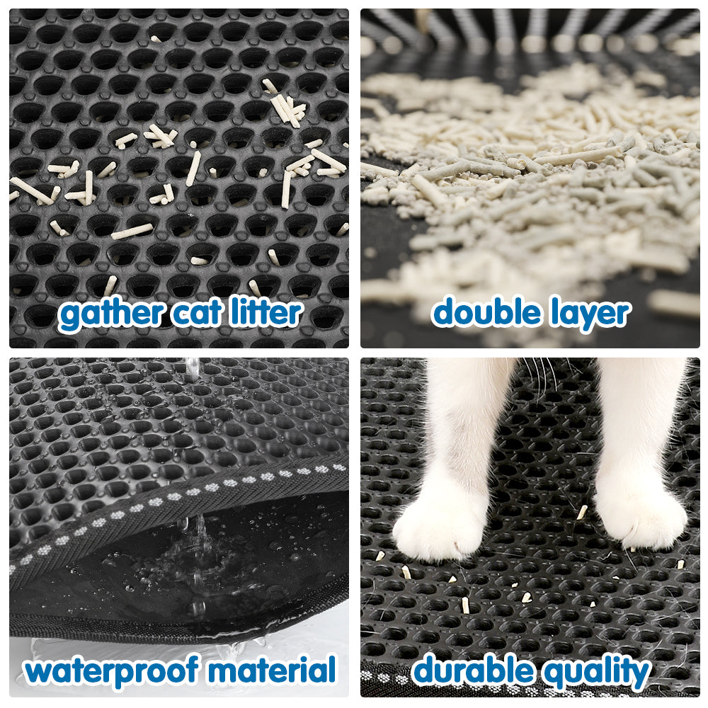 Cat Litter Mat Double Layer with MiLi Shape Scratching design, Urine Waterproof, Easy Clean, Scatter Control  21" x 14"  Black