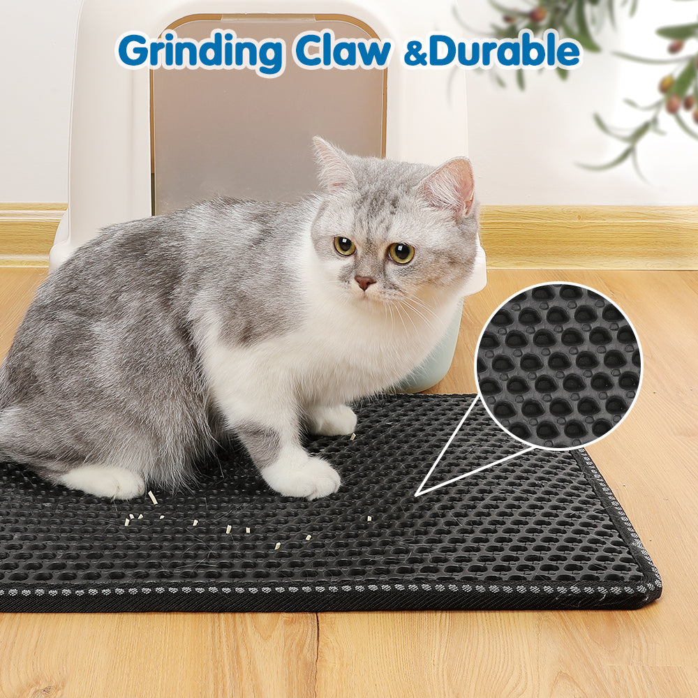 Cat Litter Mat Double Layer with MiLi Shape Scratching design, Urine Waterproof, Easy Clean, Scatter Control  21" x 14"  Black