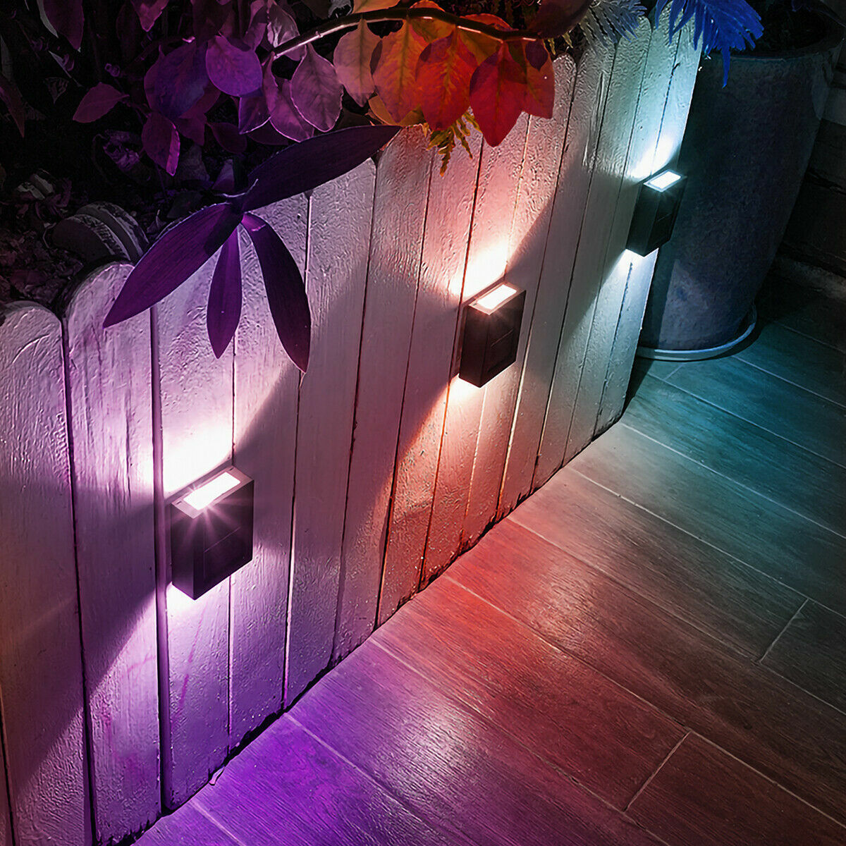 2pcs Outdoor Solar Deck Lights Path Garden Patio Pathway Stairs Step Fence Lamp Colorful