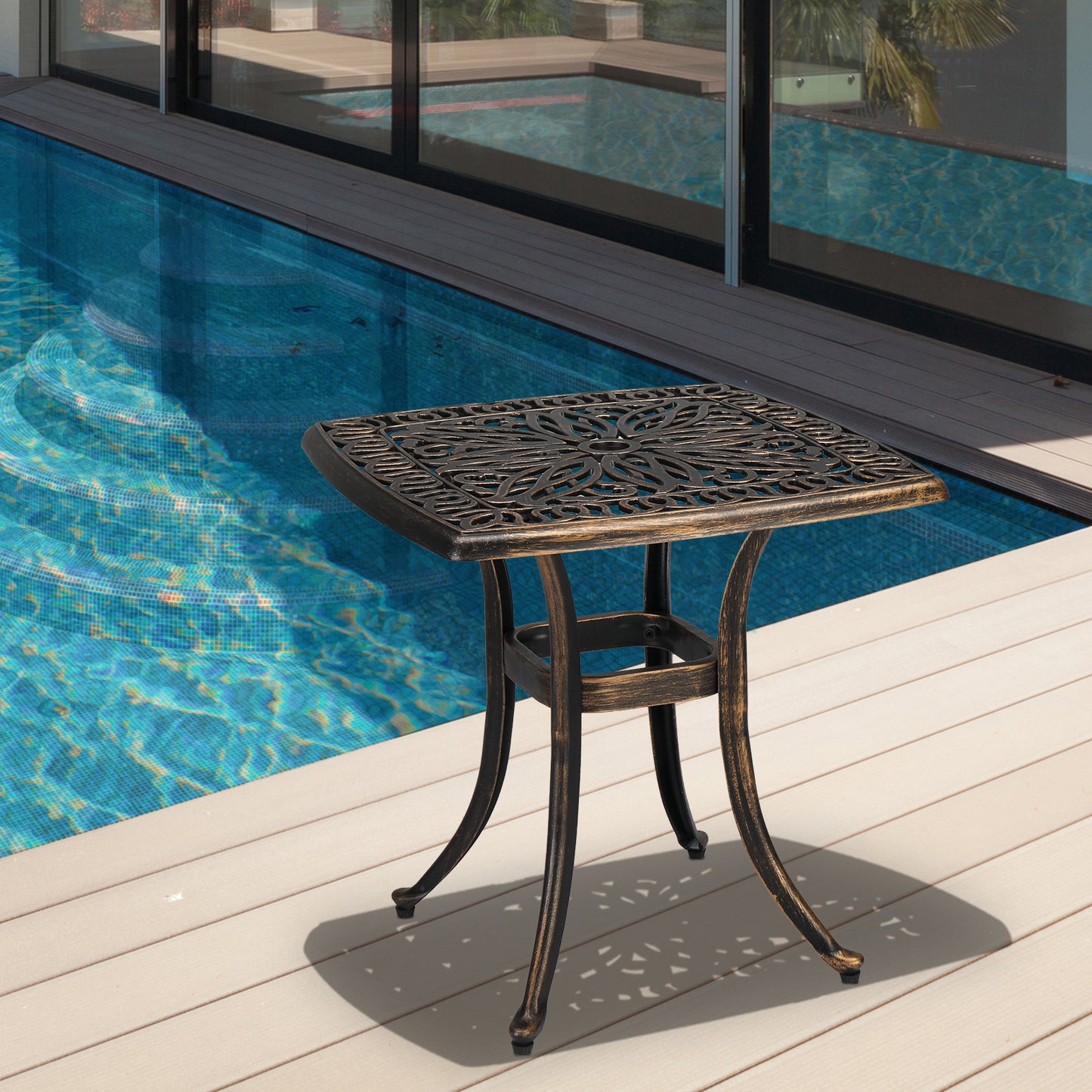 21.3inch Square Garden Cast Aluminum Table Bronze