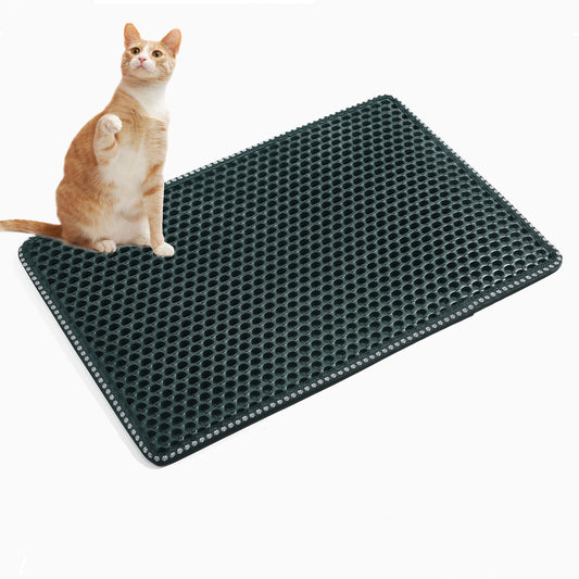 Cat Litter Mat Double Layer with MiLi Shape Scratching design, Urine Waterproof, Easy Clean, Scatter Control  21" x 14"  Green