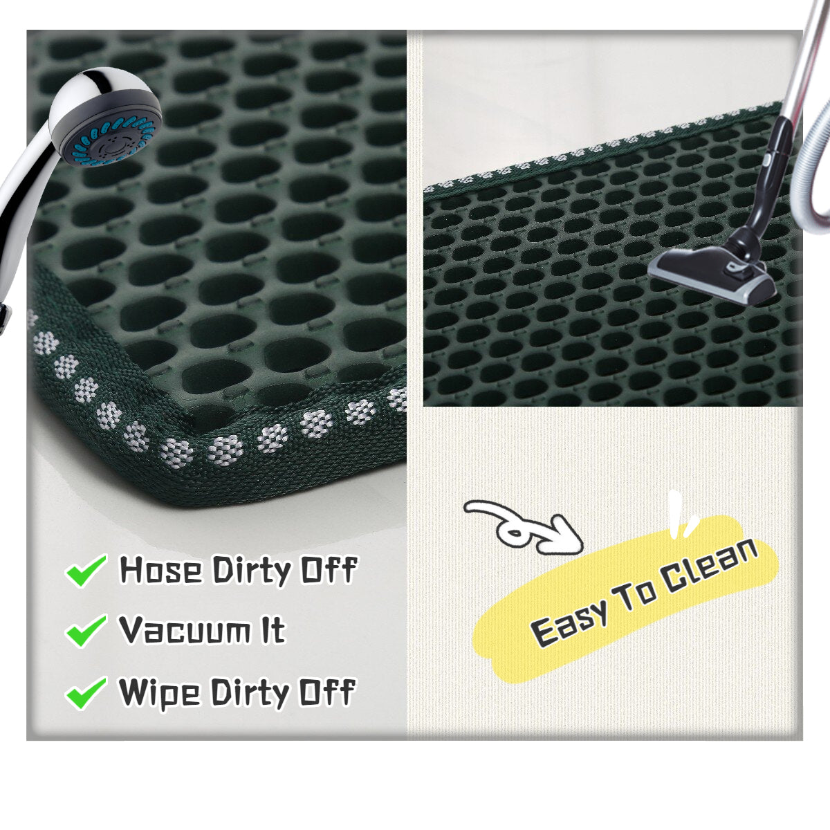 Cat Litter Mat Double Layer with MiLi Shape Scratching design, Urine Waterproof, Easy Clean, Scatter Control  21" x 14"  Green