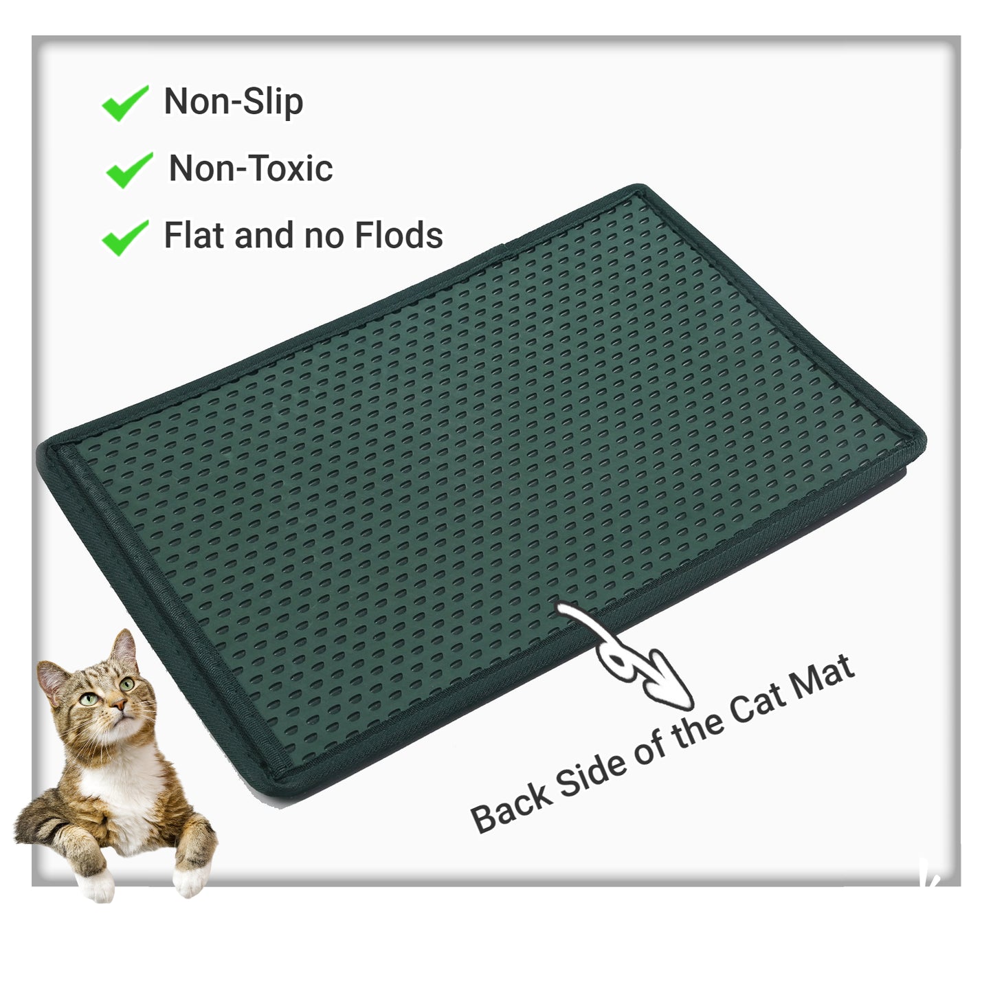 Cat Litter Mat Double Layer with MiLi Shape Scratching design, Urine Waterproof, Easy Clean, Scatter Control  21" x 14"  Green