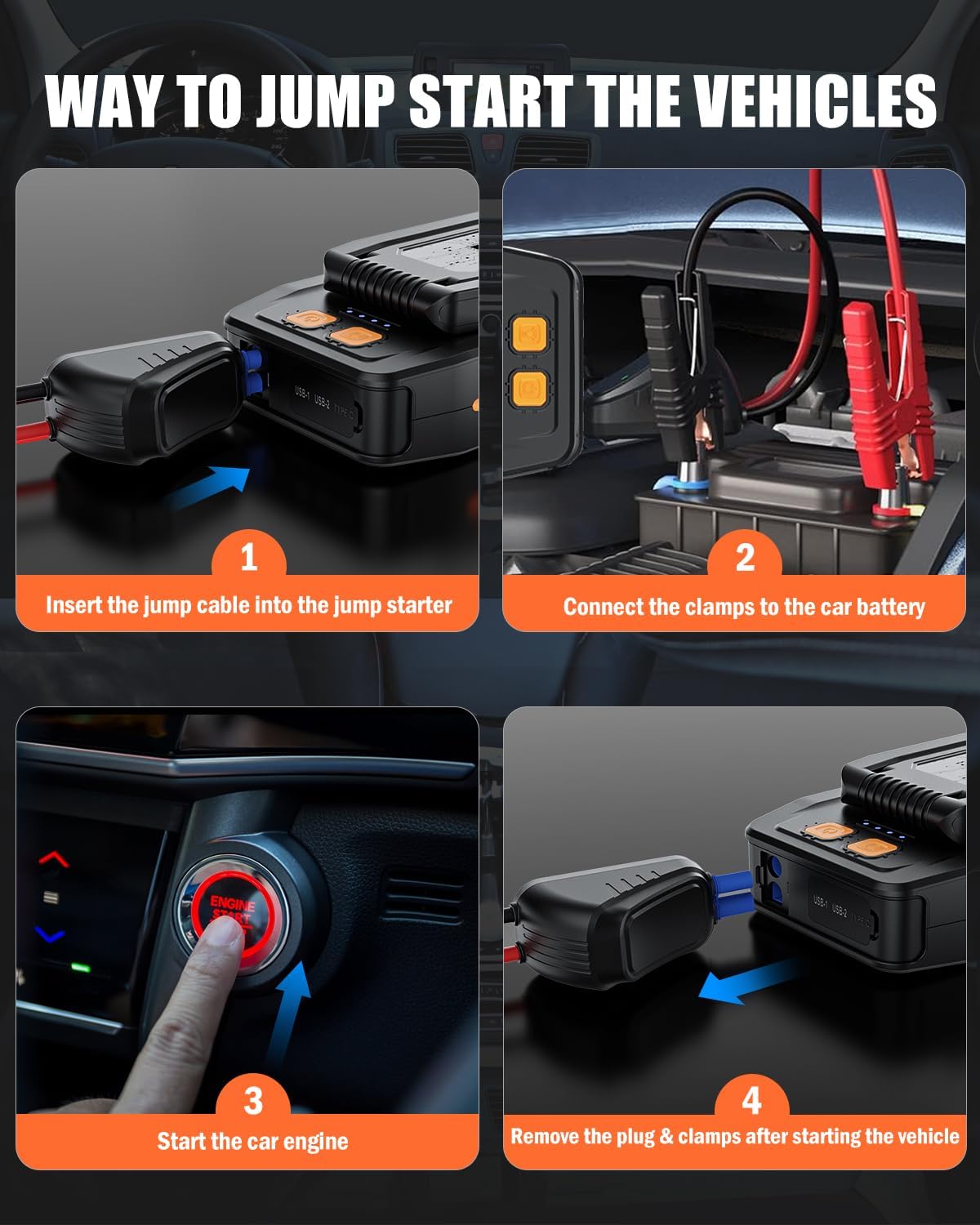 BIZEWO Jump Starter Battery Pack, 2000A Peak 12V Car Battery Booster with Foldable LED Light