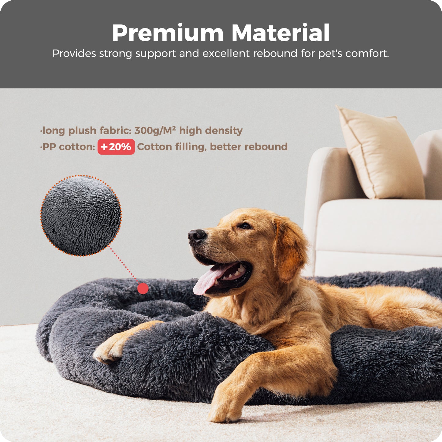 Dog Bed Large Sized Fluffy Dog Bed Couch Cover, Calming Large Dog Bed, Washable Mat for Large Dogs and Cats, Deep Grey