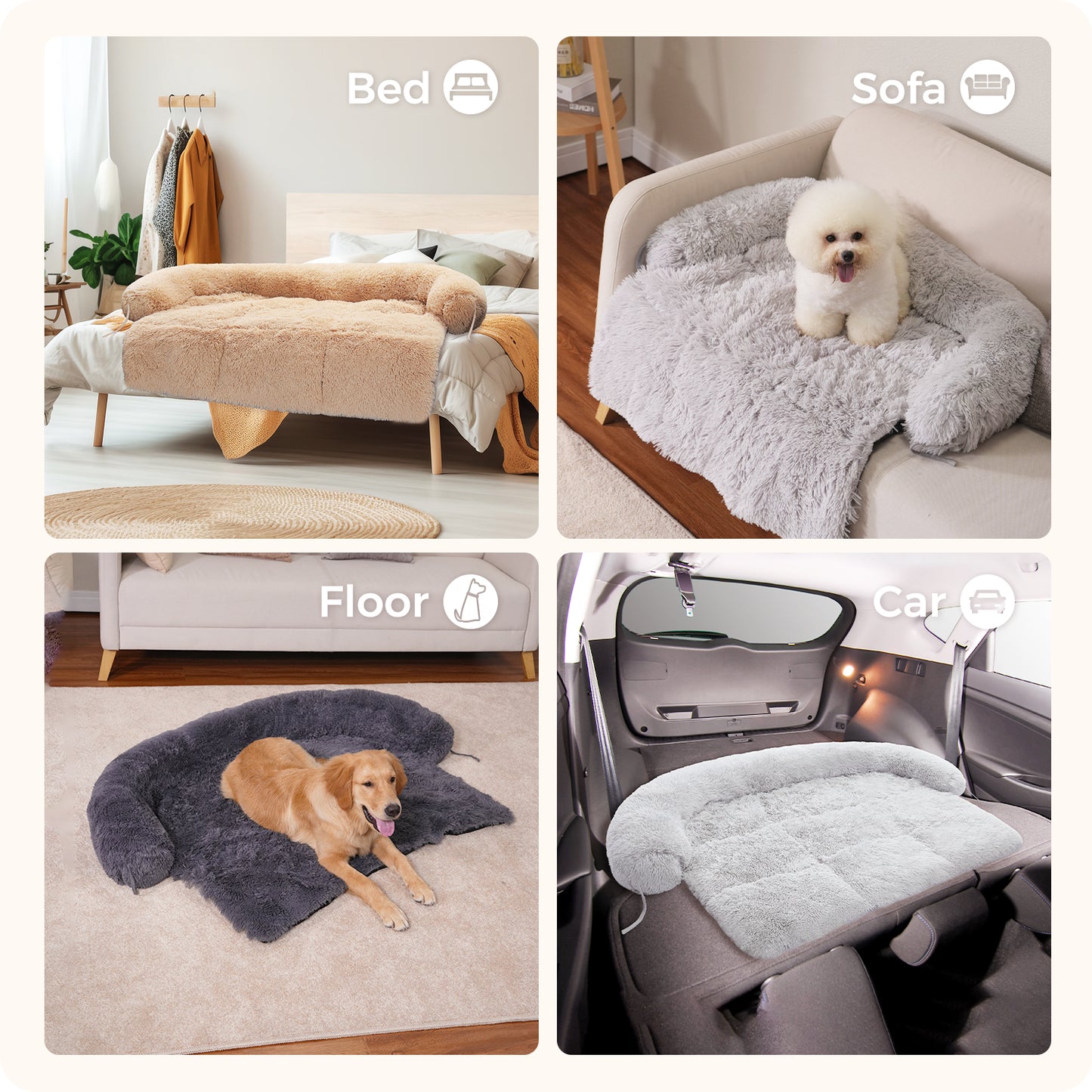 Dog Bed Large Sized Fluffy Dog Bed Couch Cover, Calming Large Dog Bed, Washable Mat for Large Dogs and Cats, Beige