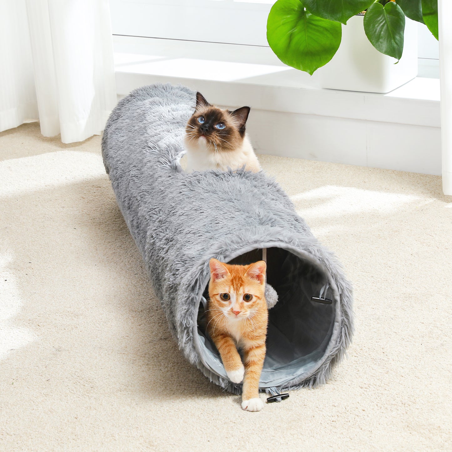 Large Cat Tunnel, 44.9 Inches Long Collapsible Cat Tube 9.8 Inches in Diameter, Collapsible Fluffy Plush Toys for Cat, Rabbits and Puppies