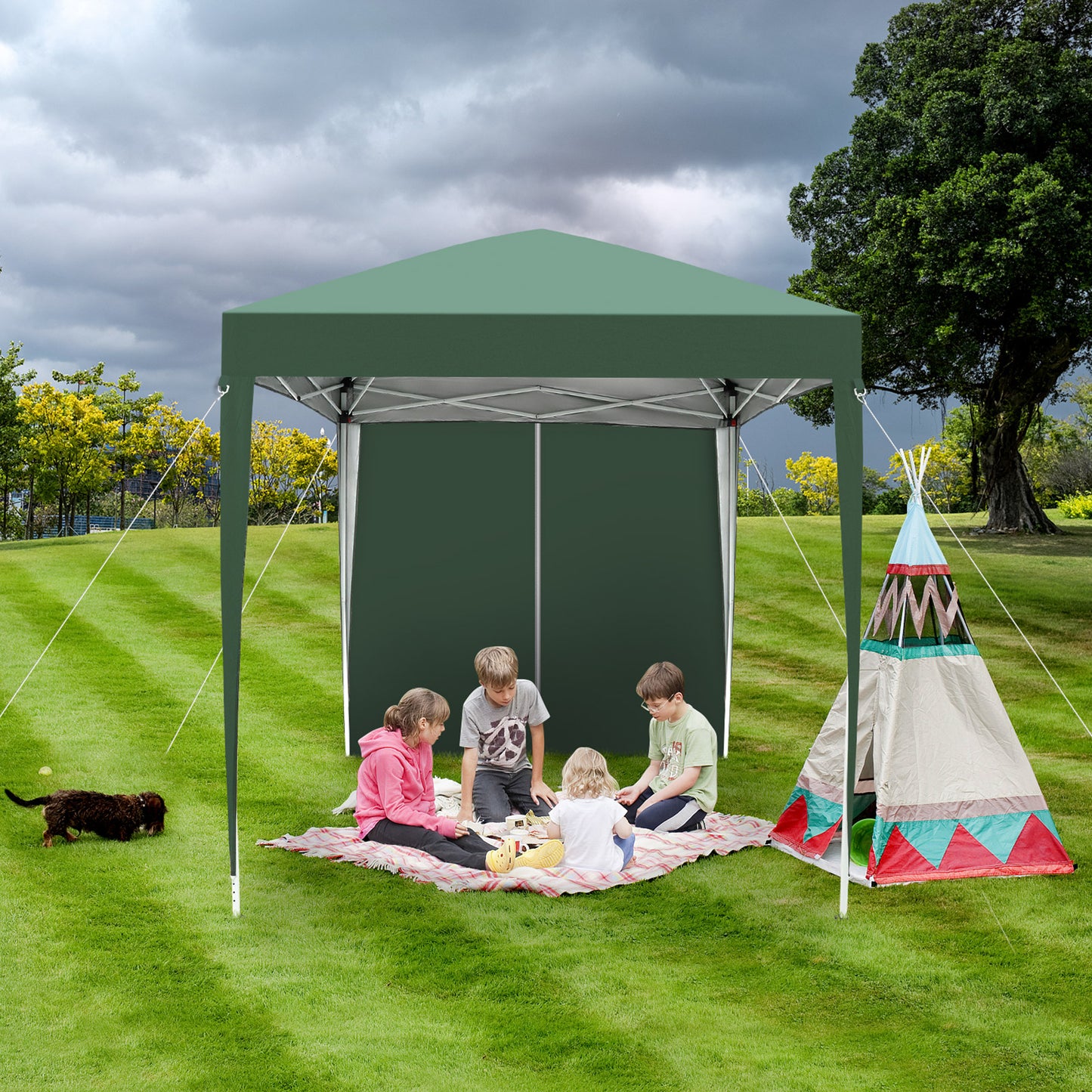 2 x 2m Two Doors & Two Windows Practical Waterproof Right-Angle Folding Tent Green