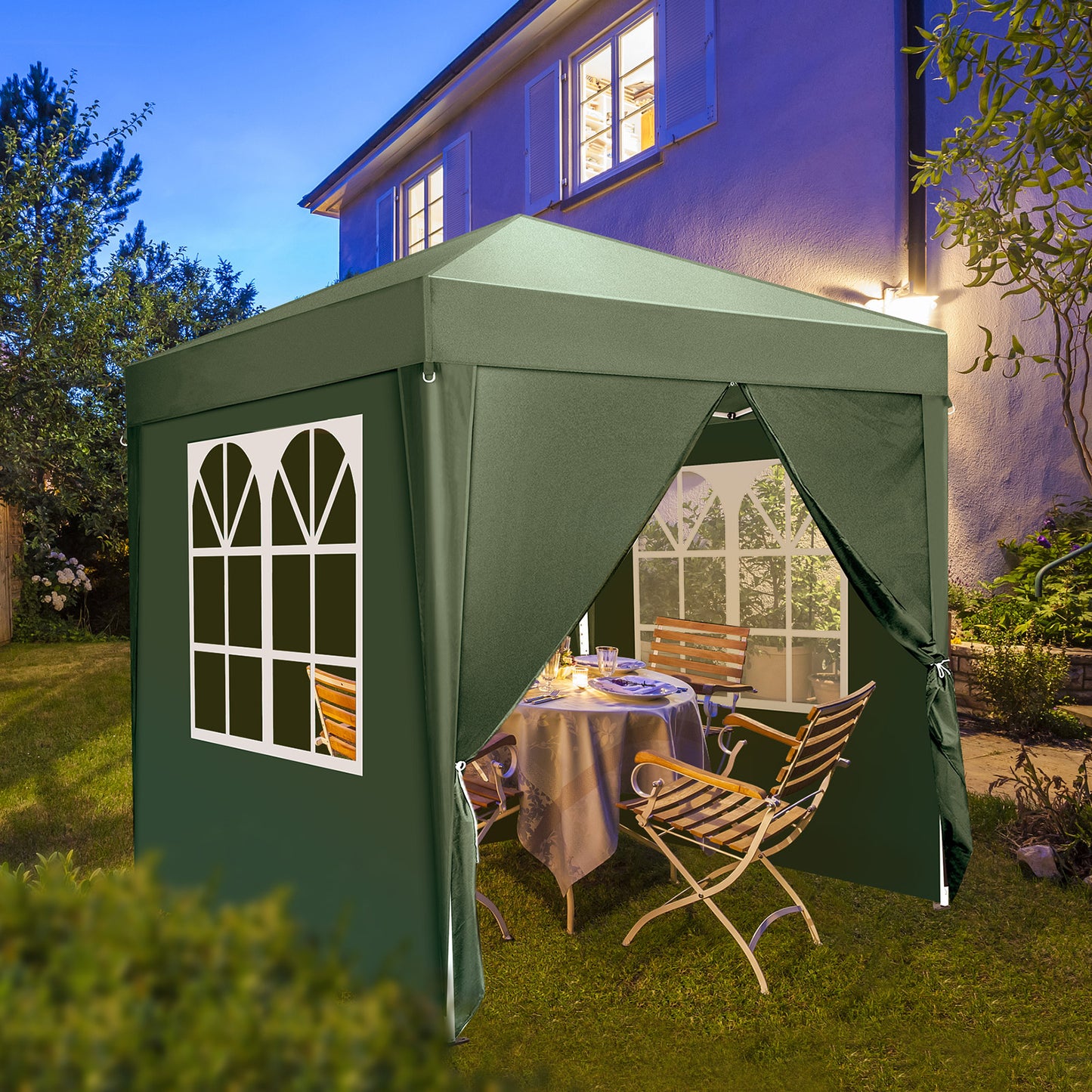 2 x 2m Two Doors & Two Windows Practical Waterproof Right-Angle Folding Tent Green