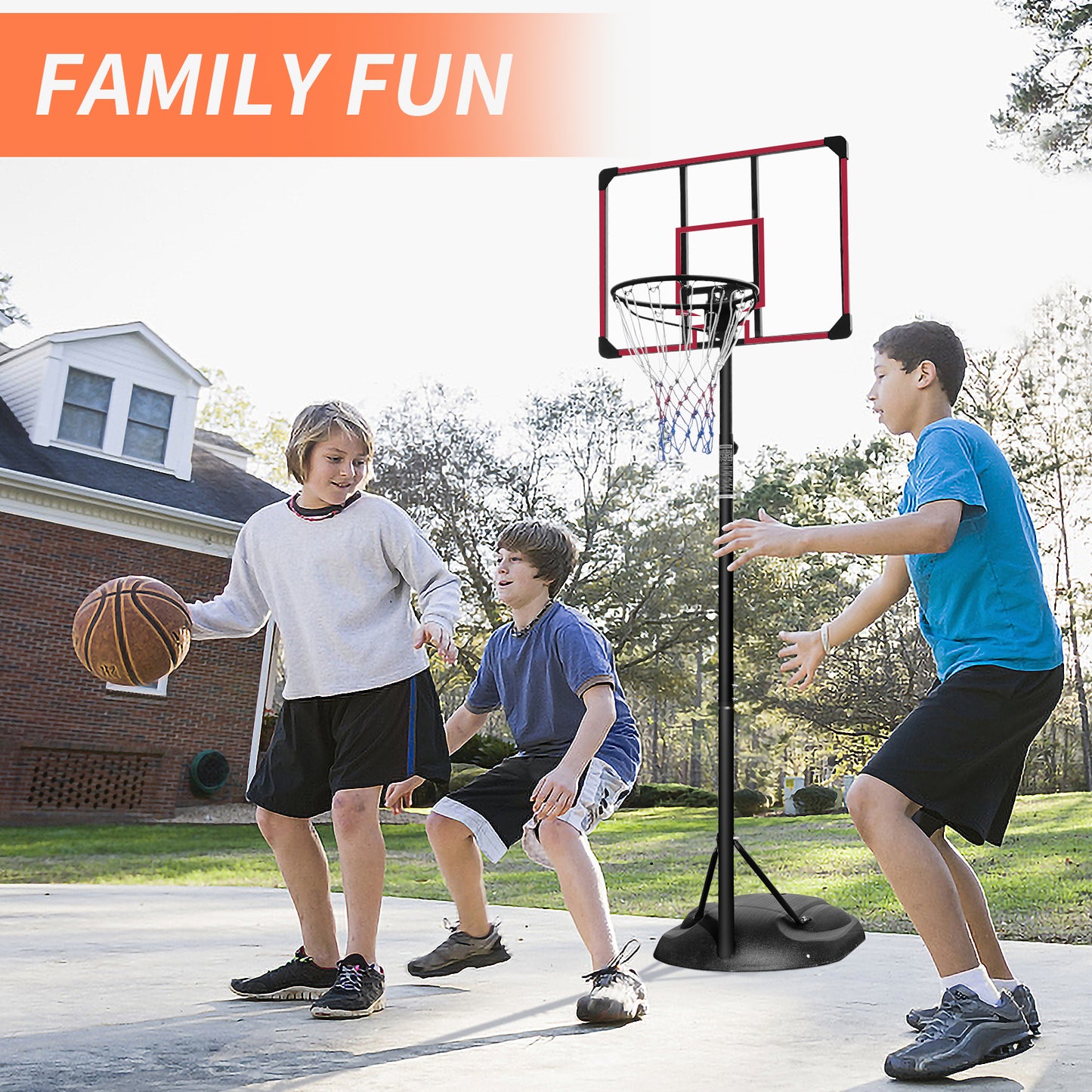 Portable Basketball Hoop System Stand Height Adjustable 7.5ft - 9.2ft with 32 Inch Backboard and Wheels for Youth Adults