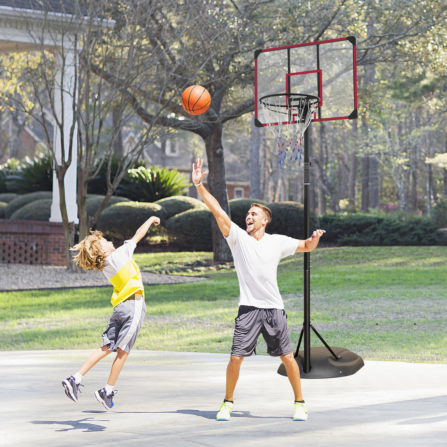 Portable Basketball Hoop System Stand Height Adjustable 7.5ft - 9.2ft with 32 Inch Backboard and Wheels for Youth Adults