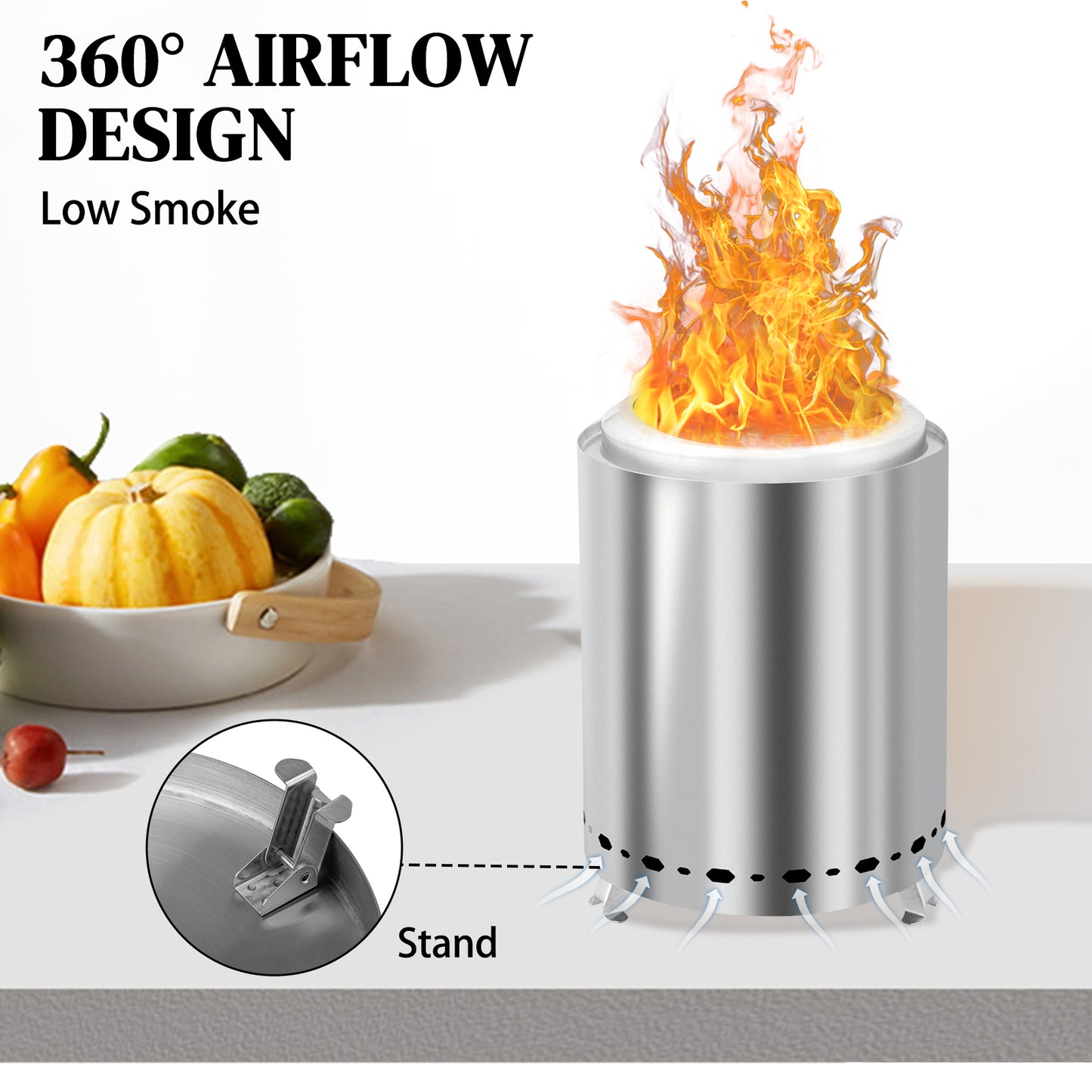 7.1*7.1*9.7in smokeless fire pit durable stainless steel structured cylindrical perfect for camping patio garden