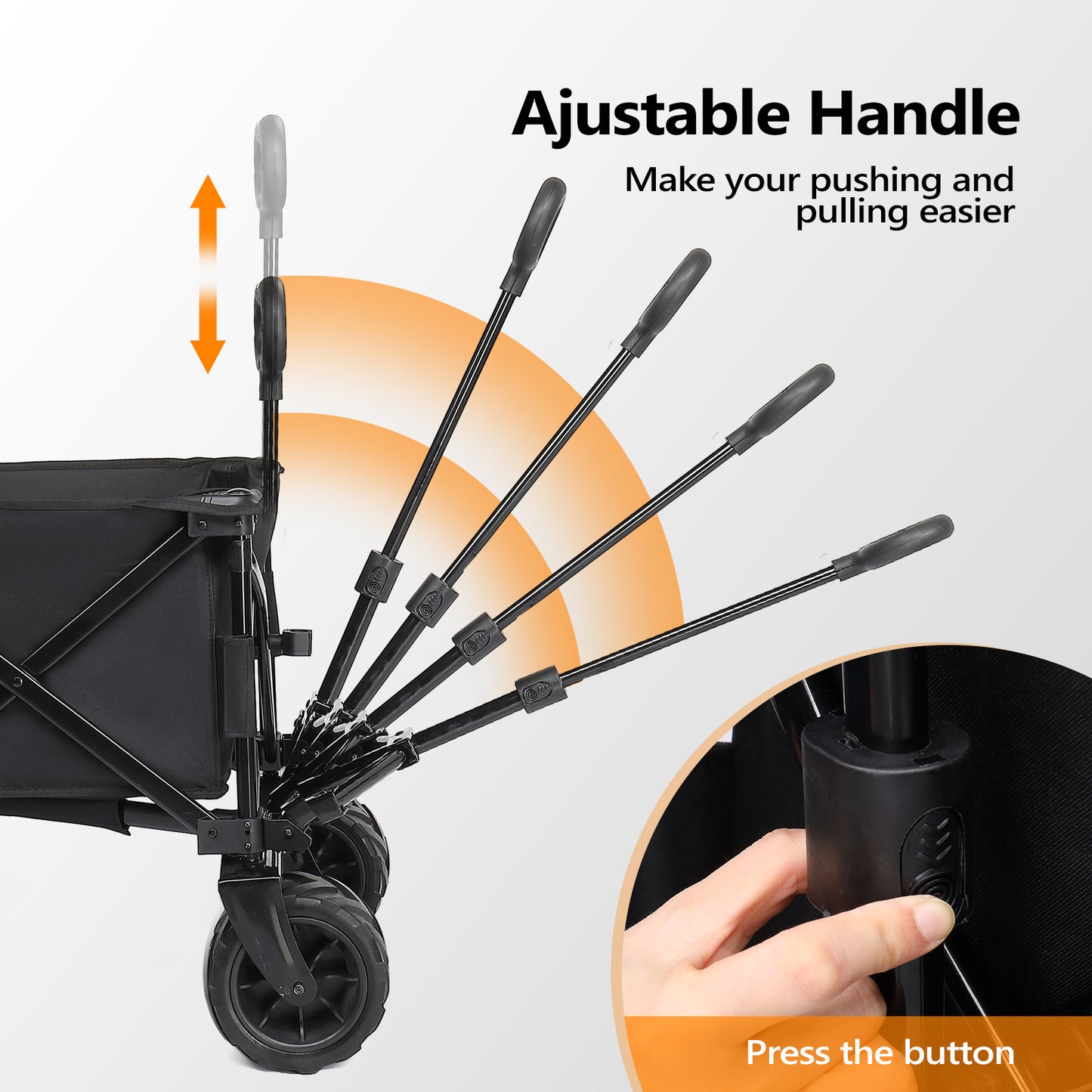 42*22*36inch Black Garden Folding Cart Collapsible Heavy Duty Beach Wagon Cart Outdoor Camping Cart with Universal Wheels Adjustable Handle