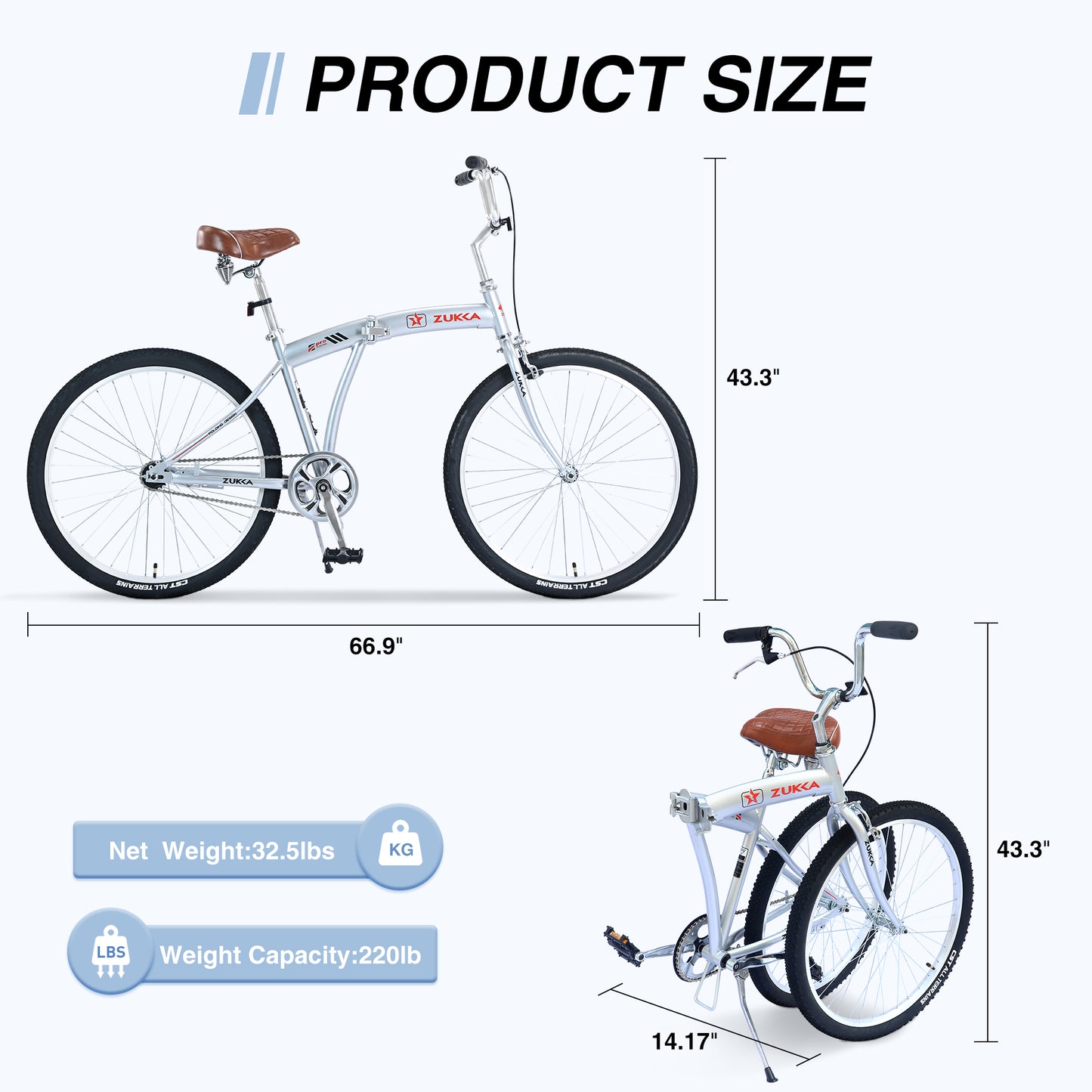 Single Speed Folding Bicycles Multiple Colors 26"Inch Beach Cruiser Bike for Adult