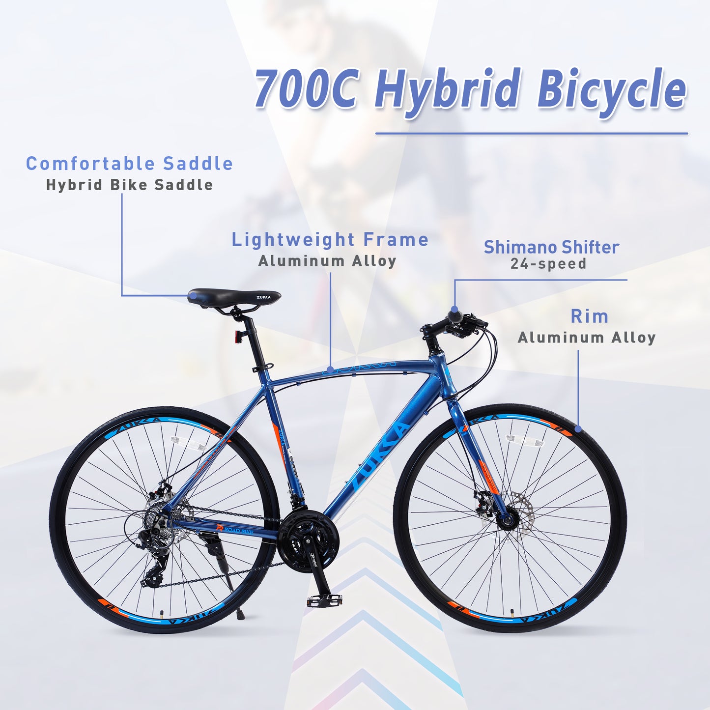 24 Speed Hybrid bike Disc Brake 700C Road Adult Bike For men women's City Bicycle