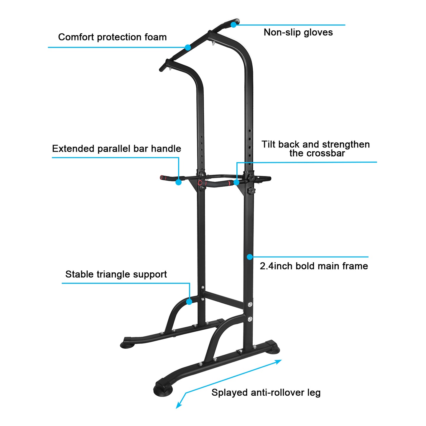 Power Tower Workout Dip Station Pull Up Bar, Height Adjustable Multi-Function Dip Stand for Home Gym Strength Training Fitness Equipment