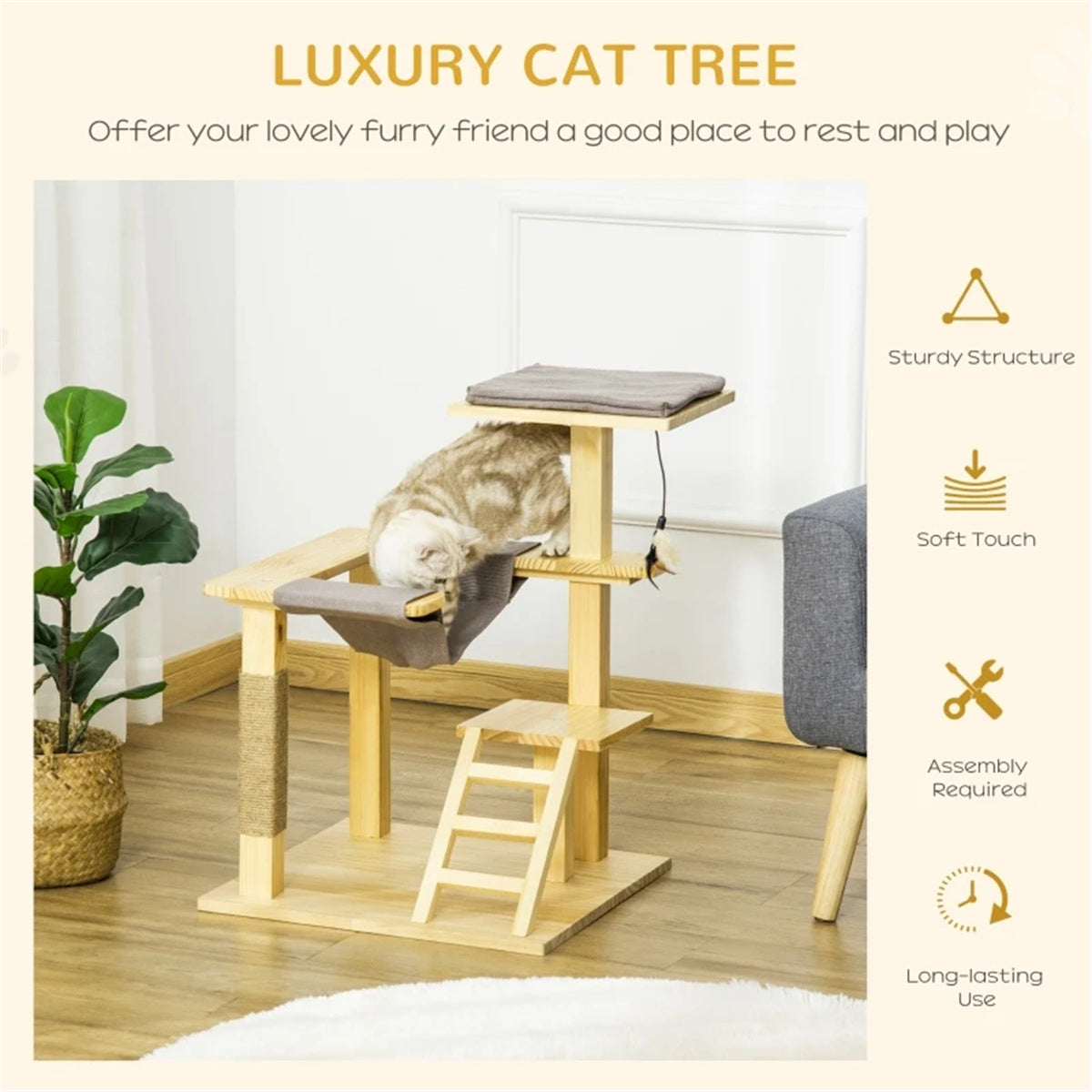 Cat Tower, Solid pine wood Cat Tree, Pet Furniture