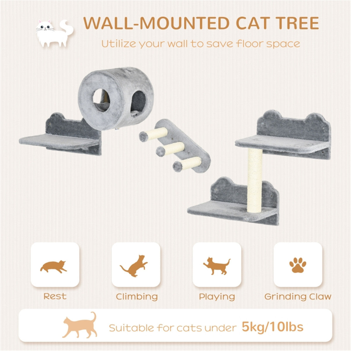 Four-piece Cat Shelf Set Wall mounted Cat Tree Cat Wall Shelves Climbing Tower