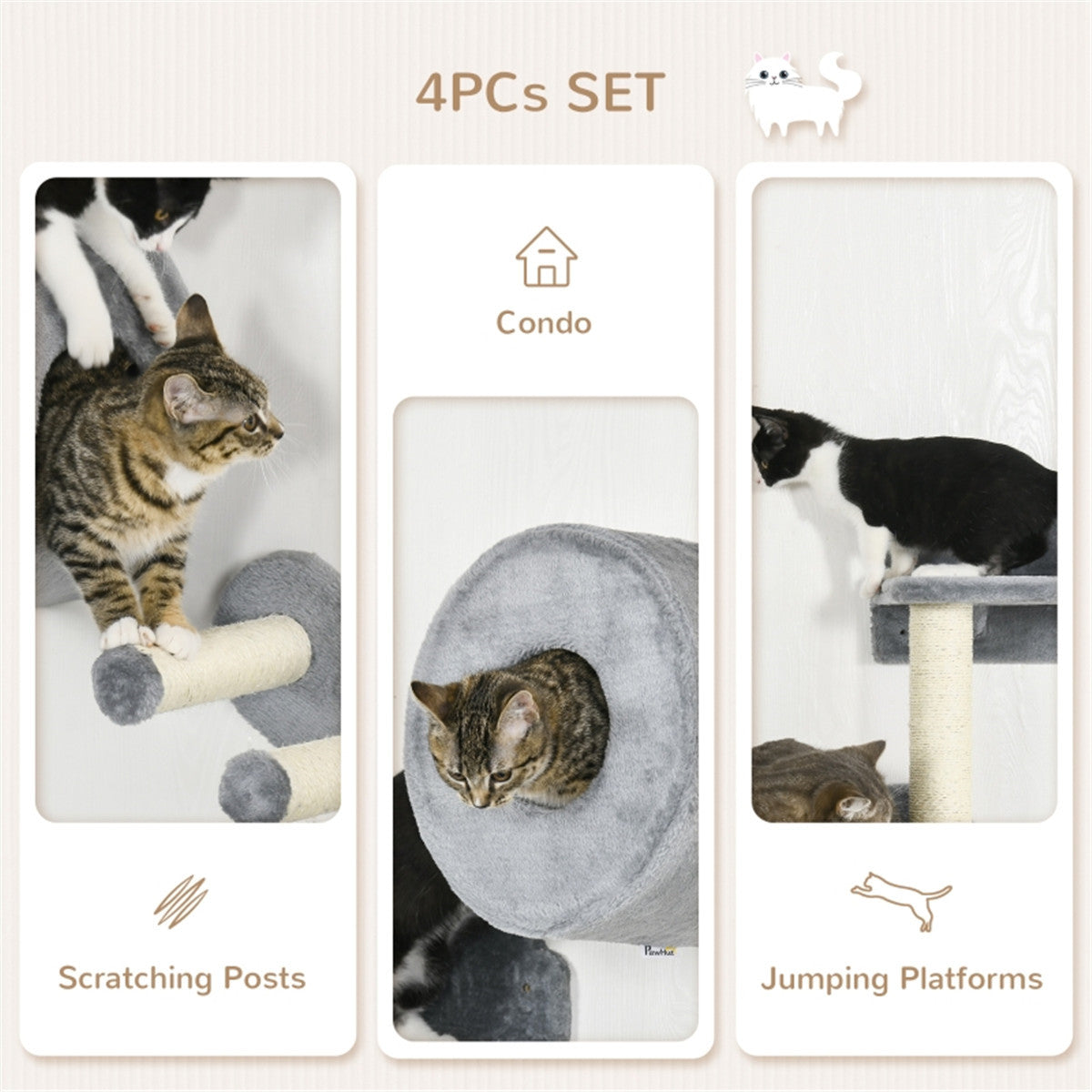 Four-piece Cat Shelf Set Wall mounted Cat Tree Cat Wall Shelves Climbing Tower