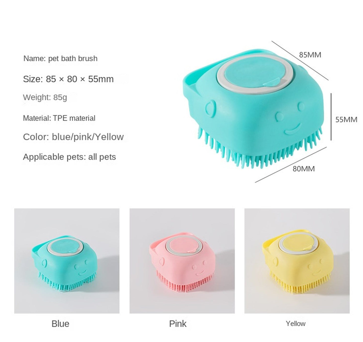 Soft Silicone Pet Grooming Bath Massage Brush with Soap and Shampoo Dispenser for Long Short Haired Dogs Cats Shower, pink