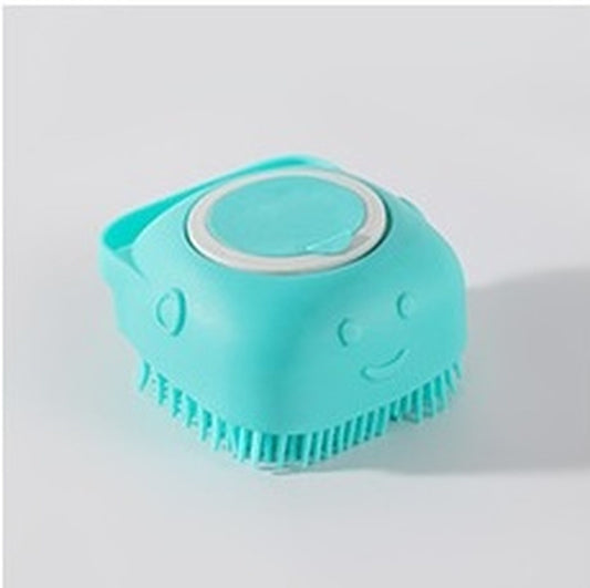 Soft Silicone Pet Grooming Bath Massage Brush with Soap and Shampoo Dispenser for Long Short Haired Dogs Cats Shower, Blue