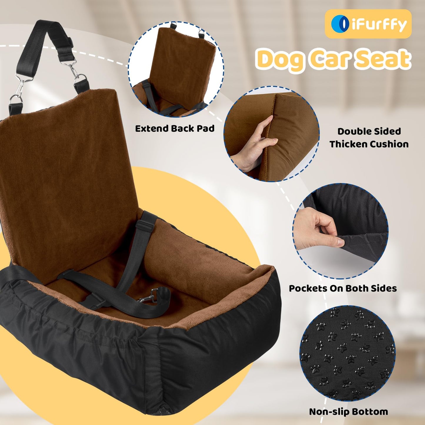 Dog Car Seat Removable Cleaning Pet Seat with Storage Bag and Safety Belt Suitable for Small and Medium Dogs