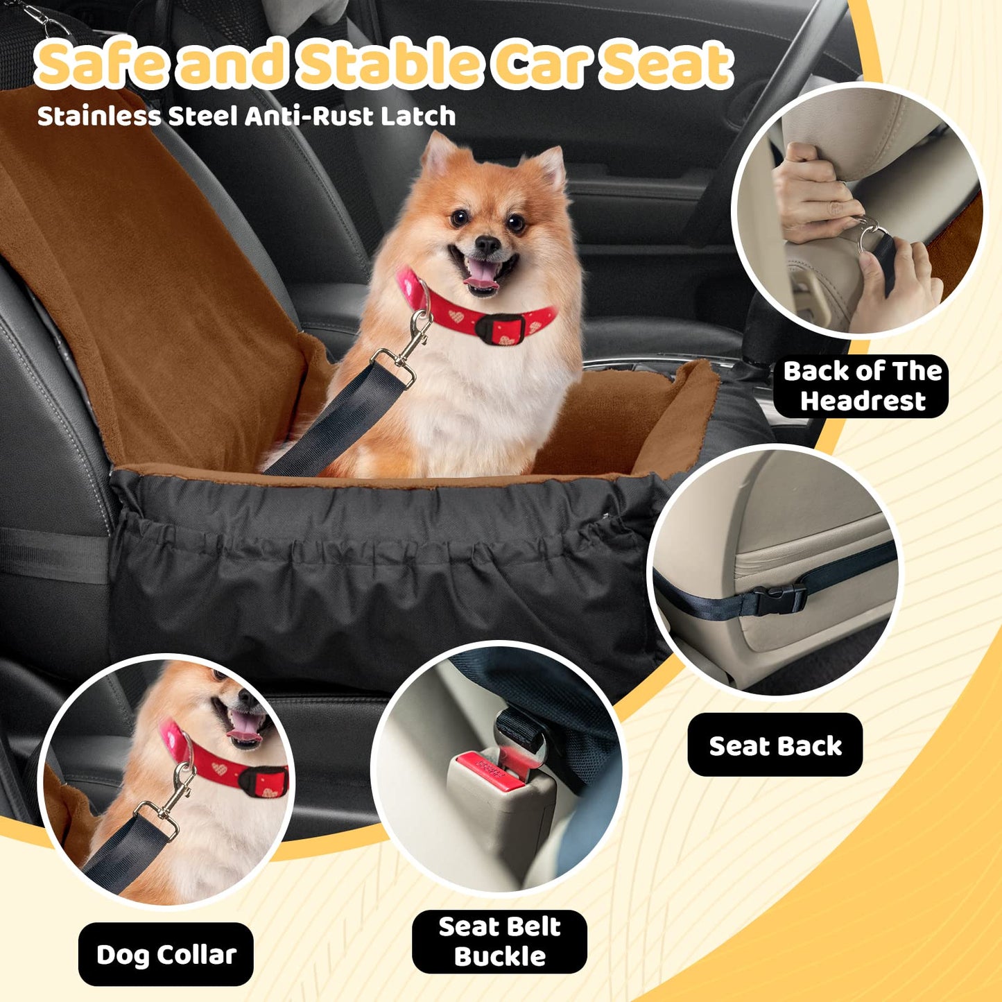 Dog Car Seat Removable Cleaning Pet Seat with Storage Bag and Safety Belt Suitable for Small and Medium Dogs