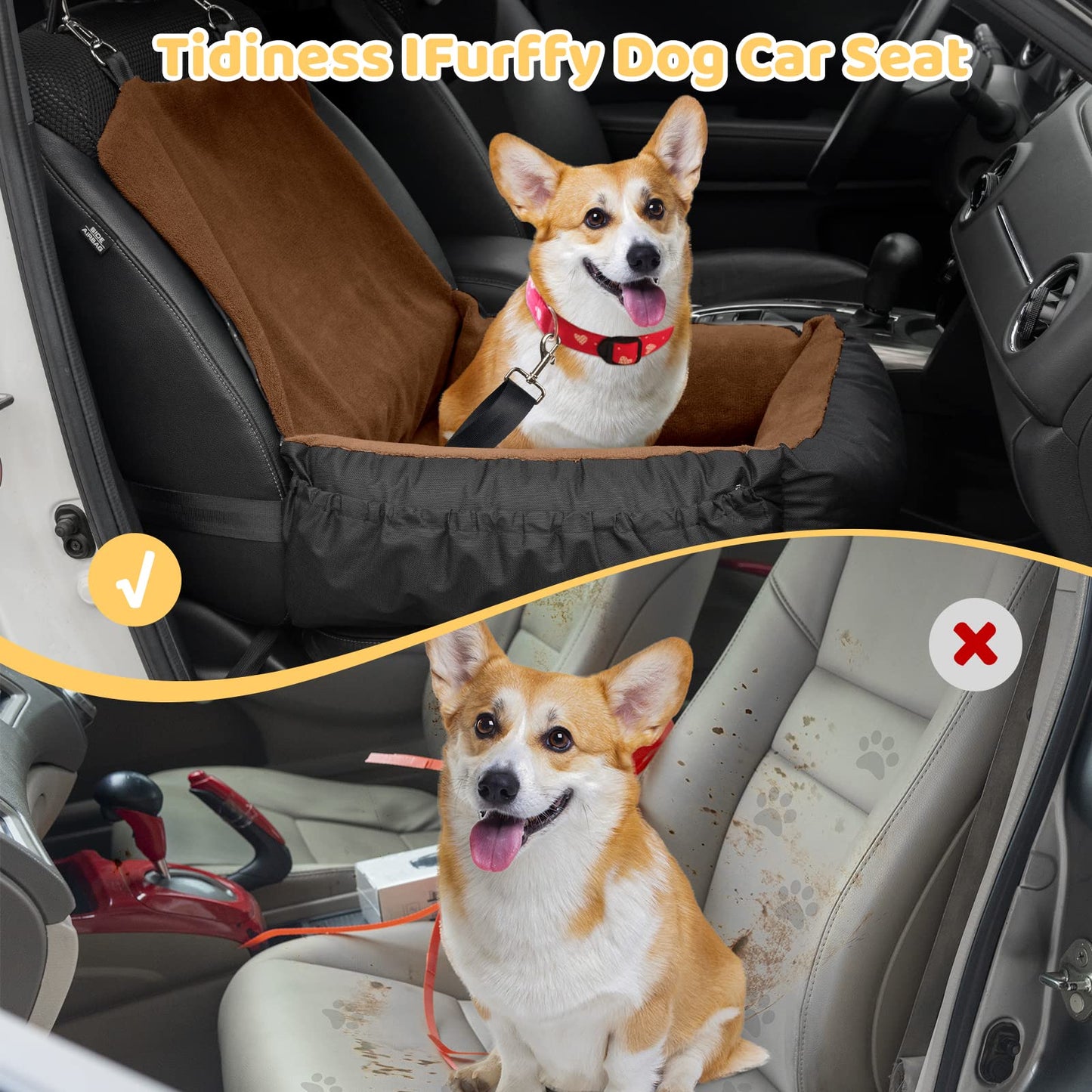 Dog Car Seat Removable Cleaning Pet Seat with Storage Bag and Safety Belt Suitable for Small and Medium Dogs