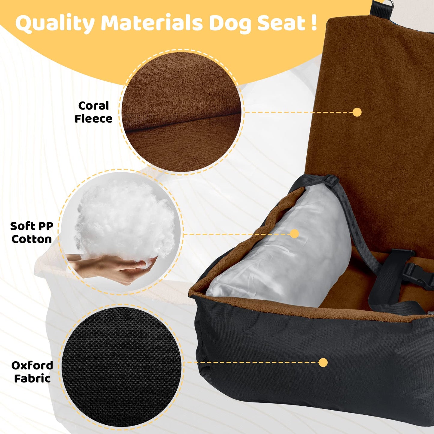 Dog Car Seat Removable Cleaning Pet Seat with Storage Bag and Safety Belt Suitable for Small and Medium Dogs