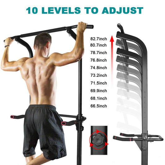 Power Tower Workout Dip Station Pull Up Bar, Height Adjustable Multi-Function Dip Stand for Home Gym Strength Training Fitness Equipment