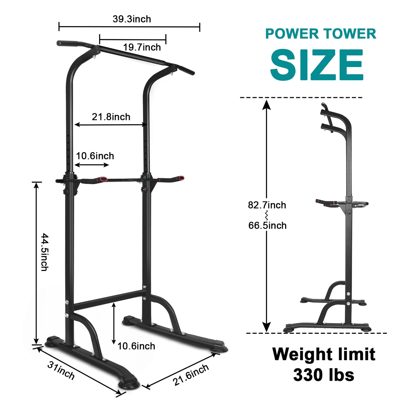 Power Tower Workout Dip Station Pull Up Bar, Height Adjustable Multi-Function Dip Stand for Home Gym Strength Training Fitness Equipment