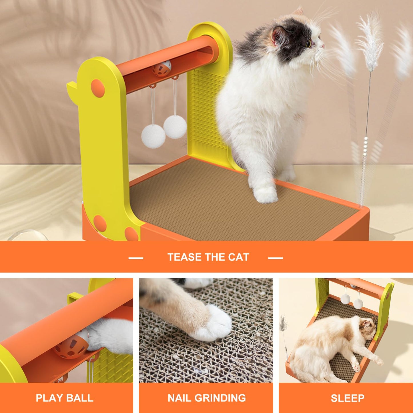 5-in-1 Cat Scratching Board Set Durable Cardboard Reversible Double-sided Design with Bell Interactive Cat Toy Indoor