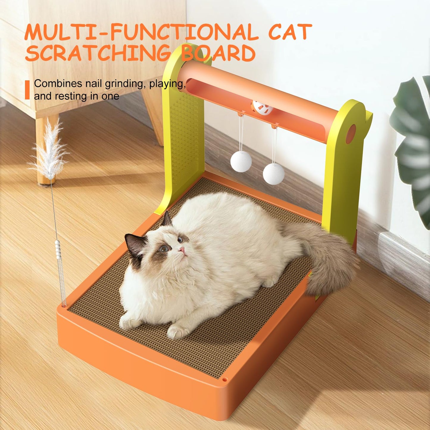 5-in-1 Cat Scratching Board Set Durable Cardboard Reversible Double-sided Design with Bell Interactive Cat Toy Indoor