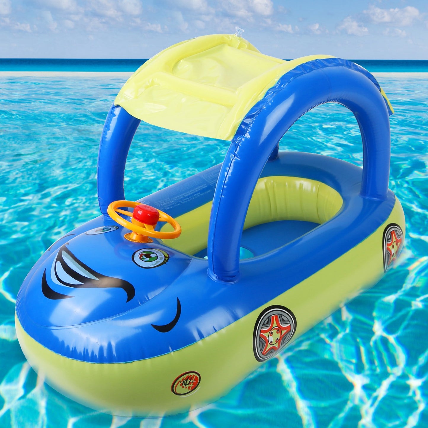 Inflatable Pool Float Car Shaped Toddler Swimming Float Boat Pool Toy for 1-3 Year-Old Kids Infant Toddlers