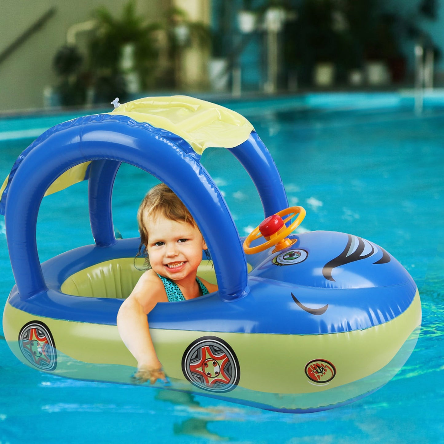 Inflatable Pool Float Car Shaped Toddler Swimming Float Boat Pool Toy for 1-3 Year-Old Kids Infant Toddlers