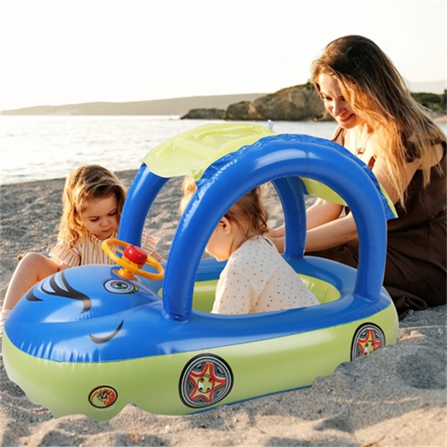 Inflatable Pool Float Car Shaped Toddler Swimming Float Boat Pool Toy for 1-3 Year-Old Kids Infant Toddlers