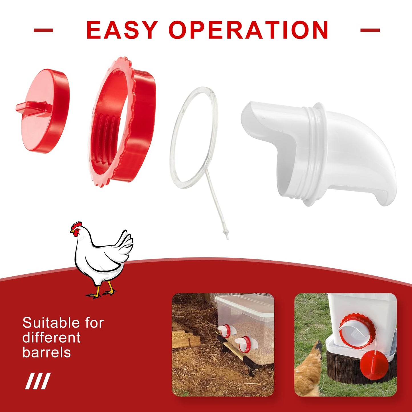 Chicken Feeder Set 6 Pieces Rainproof Automatic Duck Bird Goose Rainproof Poultry Feeder Kit