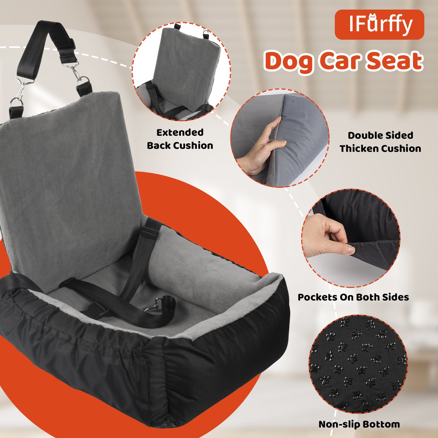 Dog Car Seat Removable Cleaning Coral Fleece Pet Seat Suitable for Small and Medium Dogs(Grey)