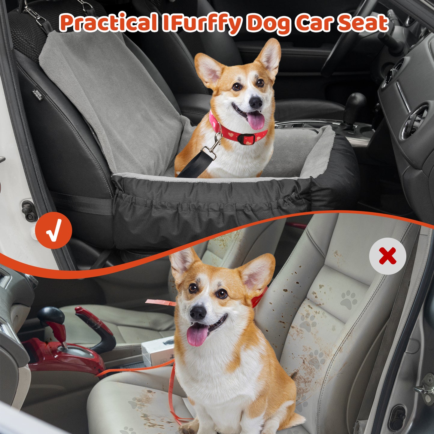 Dog Car Seat Removable Cleaning Coral Fleece Pet Seat Suitable for Small and Medium Dogs(Grey)