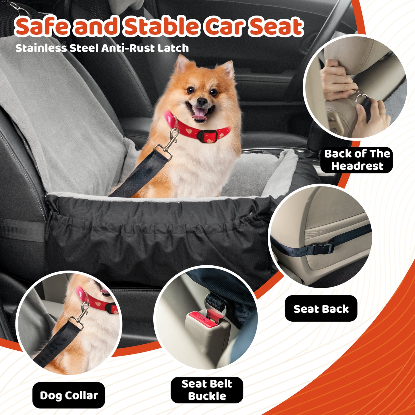 Dog Car Seat Removable Cleaning Coral Fleece Pet Seat Suitable for Small and Medium Dogs(Grey)