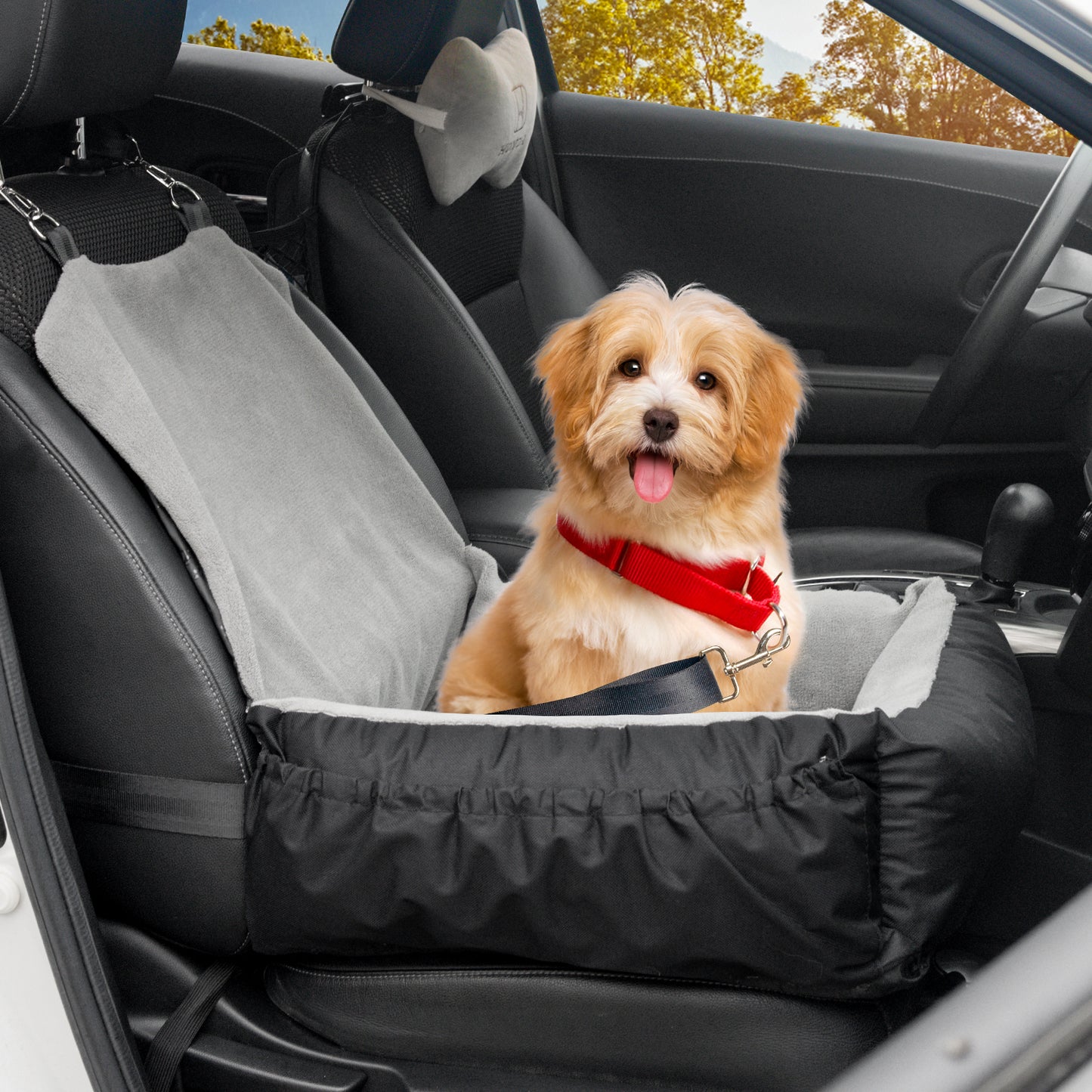 Dog Car Seat Removable Cleaning Coral Fleece Pet Seat Suitable for Small and Medium Dogs(Grey)