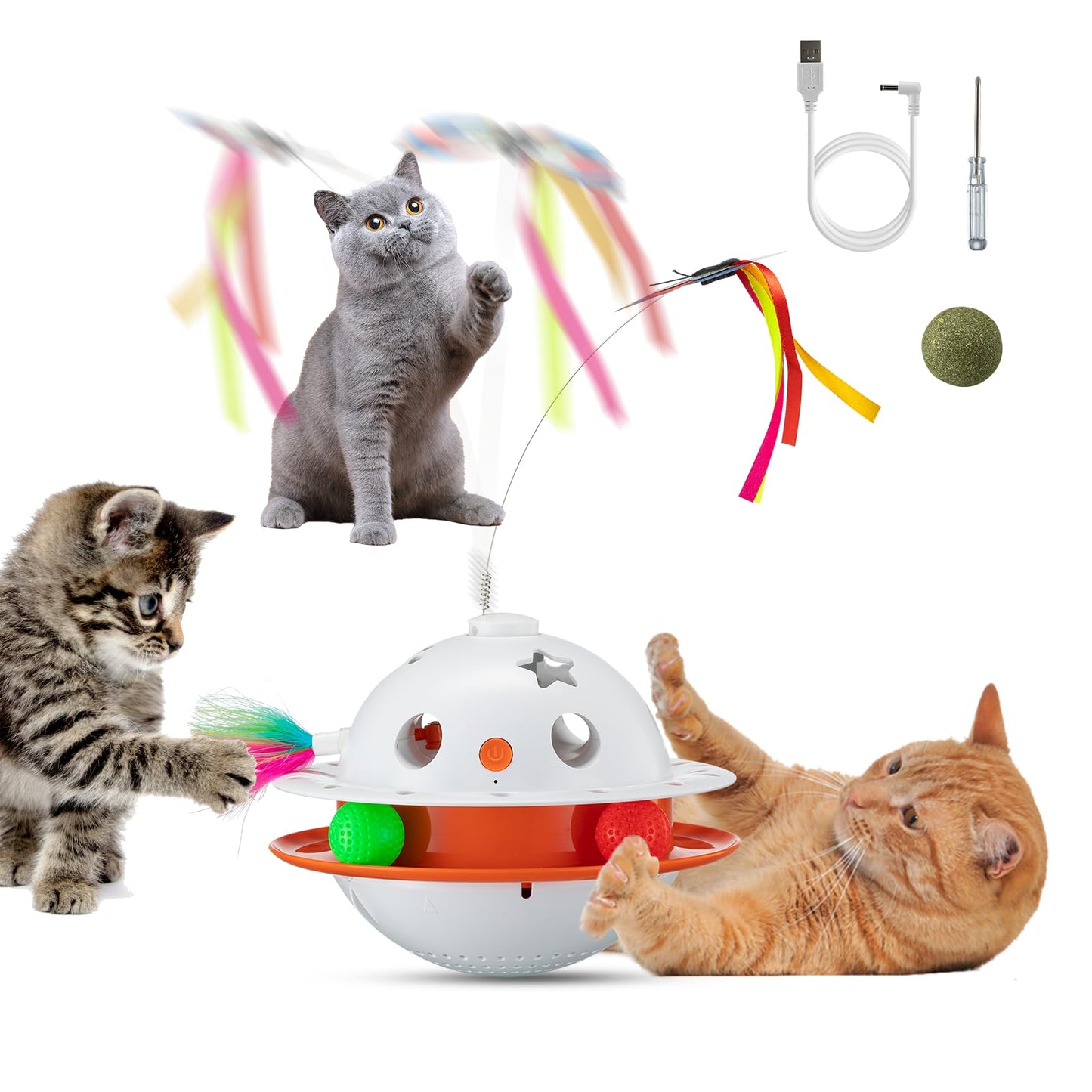 4 in 1 Automatic Interactive Cat Toy Cat Toy with Butterfly Flying Automatic Cat Teasing Stick